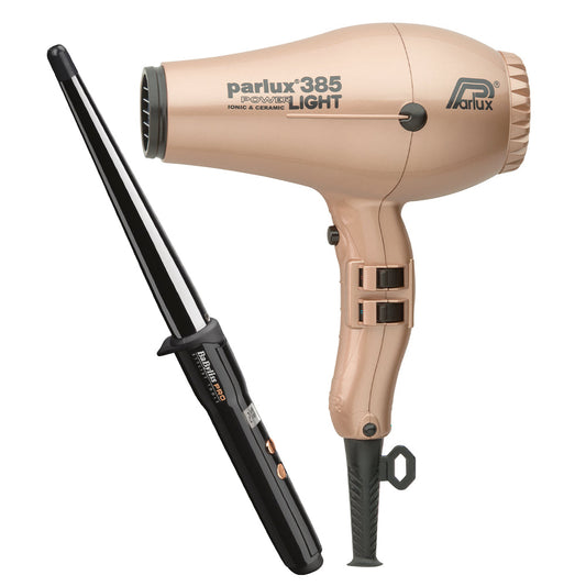 385 Dryer Light Gold with Free Ceramic Conical Curler 25mm-13mm